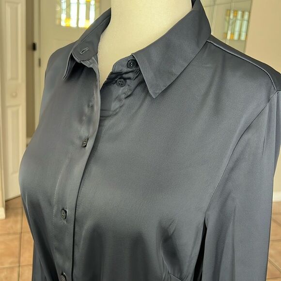 Halogen Long Sleeve Satin Belted Midi Shirtdress - Picture 6 of 13